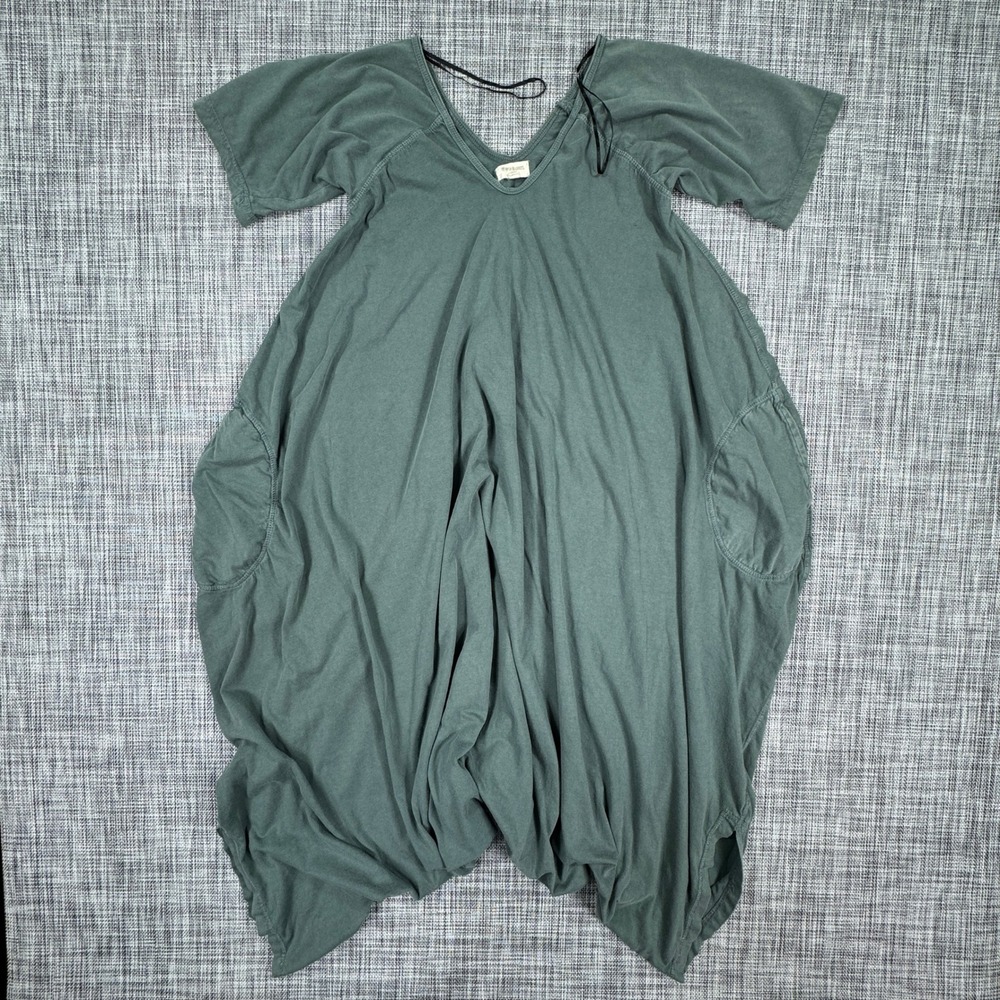 World Market Women Harem Jumpsuit Green Cotton Short Sleeve Drop Crotch Size S/M